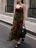 Vintage Floral Print V-Neck Slip Dress - PAINEVIDA