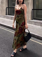 Vintage Floral Print V-Neck Slip Dress - PAINEVIDA