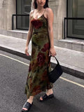 Vintage Floral Print V-Neck Slip Dress - PAINEVIDA