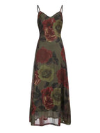 Vintage Floral Print V-Neck Slip Dress - PAINEVIDA