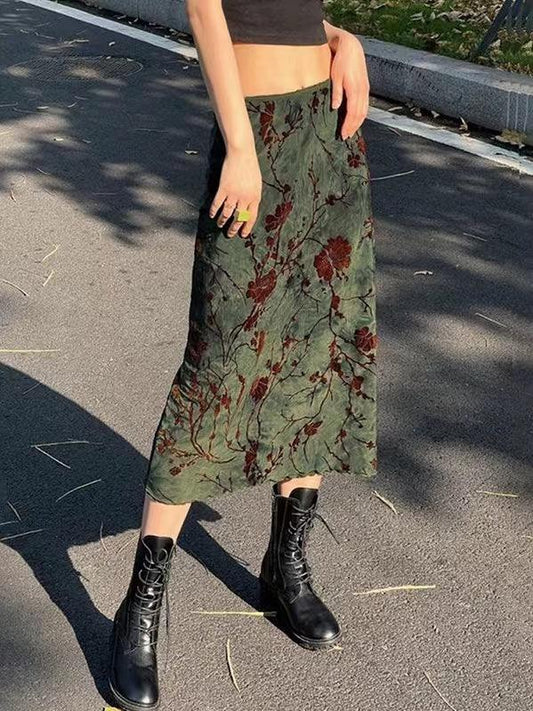 Retro Style Printed Ink Smudged High Waist Skirt - PAINEVIDA