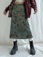 Retro Style Printed Ink Smudged High Waist Skirt - PAINEVIDA