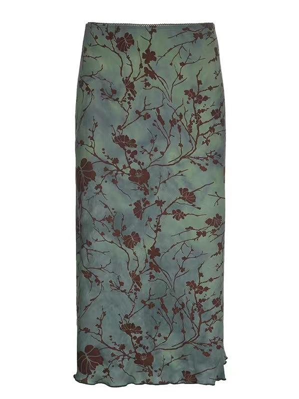 Retro Style Printed Ink Smudged High Waist Skirt - PAINEVIDA