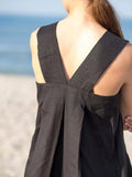Loose Linen Square Neck Suspender Dress - PAINEVIDA