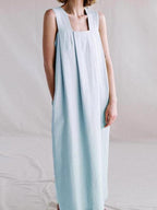 Loose Linen Square Neck Suspender Dress - PAINEVIDA