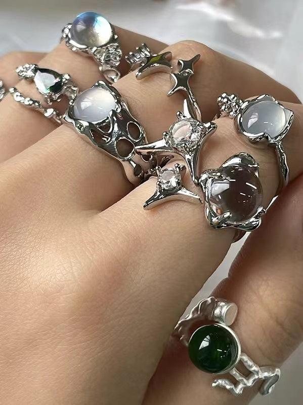 Irregular Moonstone Statement Rings Set by painevida