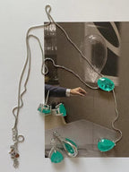 Premium Green Semi-Precious Stone Adjustable Necklace Earrings - PAINEVIDA