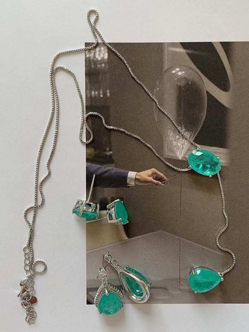 Premium Green Semi-Precious Stone Adjustable Necklace Earrings - PAINEVIDA