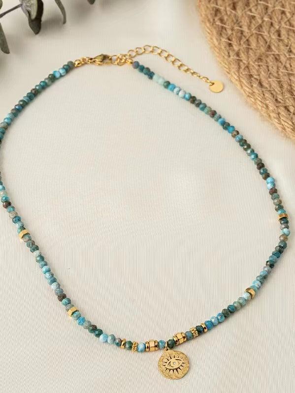 Vintage Natural Turquoise Beaded Devil Angel Necklace