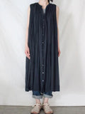 Sleeveless Pleated Pure Cotton A-line Dress - PAINEVIDA