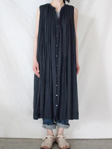 Sleeveless Pleated Pure Cotton A-line Dress - PAINEVIDA