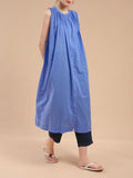 Sleeveless Pleated Pure Cotton A-line Dress - PAINEVIDA