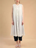 Sleeveless Pleated Pure Cotton A-line Dress - PAINEVIDA