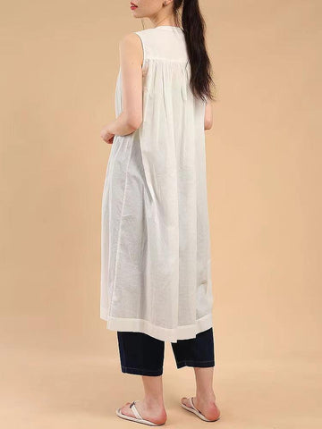 Sleeveless Pleated Pure Cotton A-line Dress - PAINEVIDA