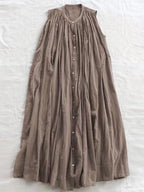 Sleeveless Pleated Pure Cotton A-line Dress - PAINEVIDA