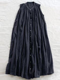 Sleeveless Pleated Pure Cotton A-line Dress - PAINEVIDA