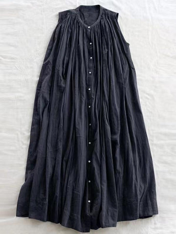 Sleeveless Pleated Pure Cotton A-line Dress - PAINEVIDA