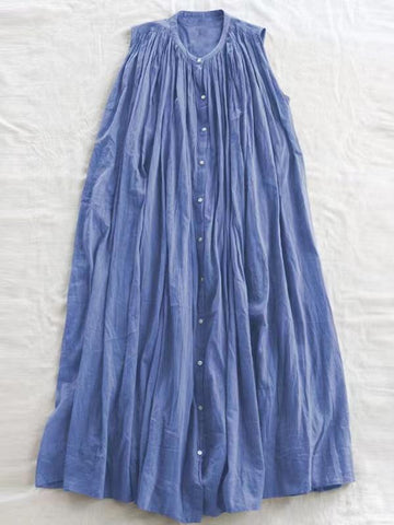 Sleeveless Pleated Pure Cotton A-line Dress - PAINEVIDA