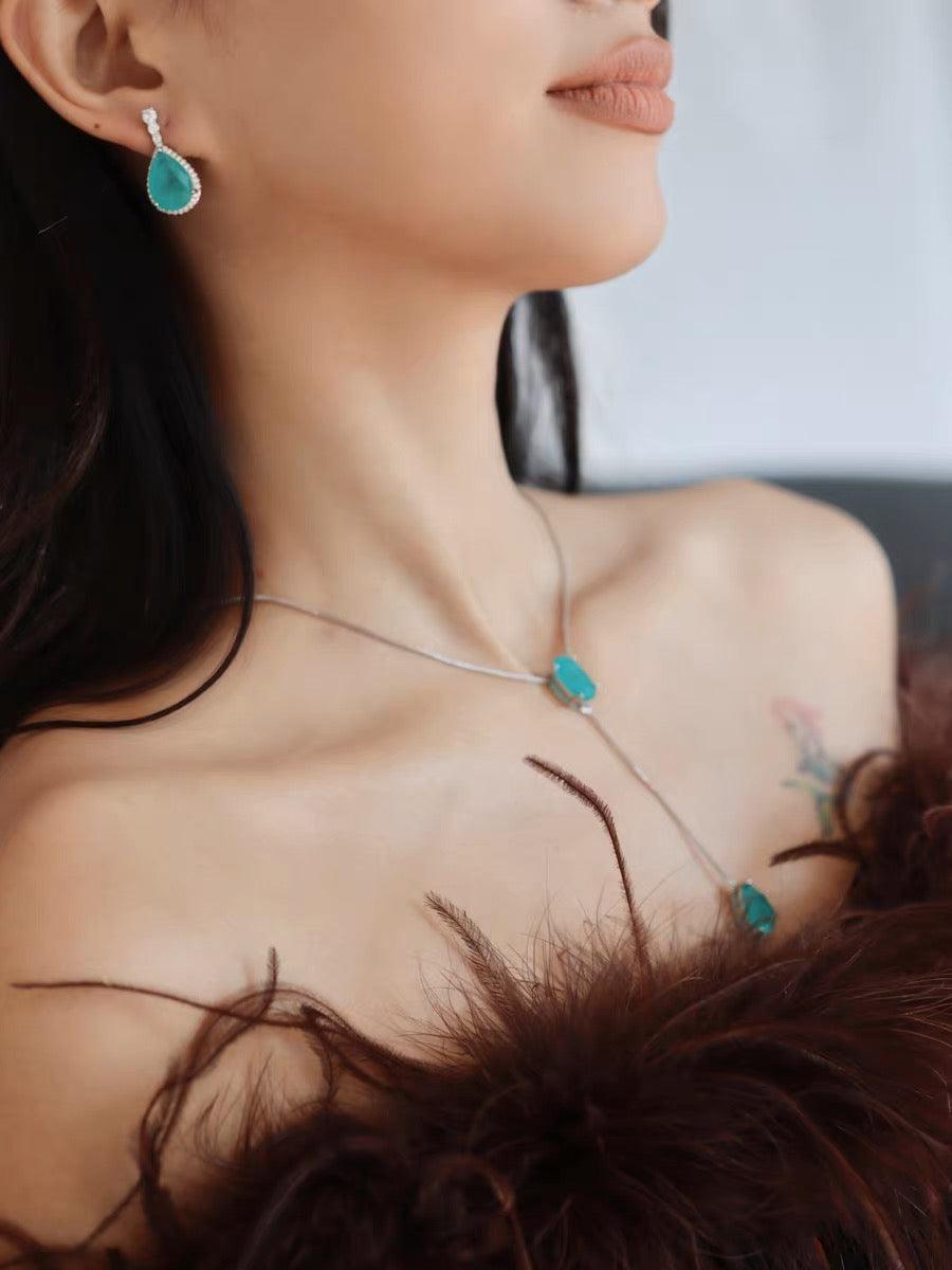Premium Green Semi-Precious Stone Adjustable Necklace Earrings - PAINEVIDA