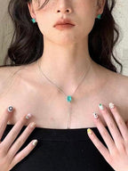 Premium Green Semi-Precious Stone Adjustable Necklace Earrings - PAINEVIDA
