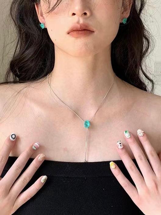 Premium Green Semi-Precious Stone Adjustable Necklace Earrings - PAINEVIDA
