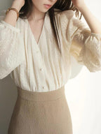 Retro Lace Long Lantern Sleeves Shirt by painevida