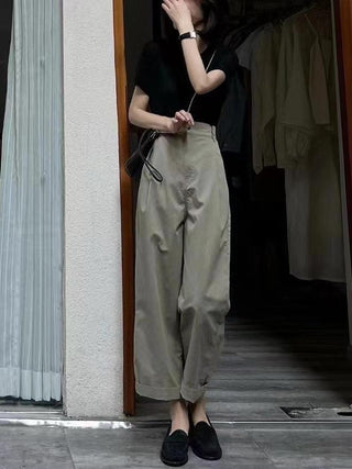 Retro High Waist Drape Wide Leg Pants