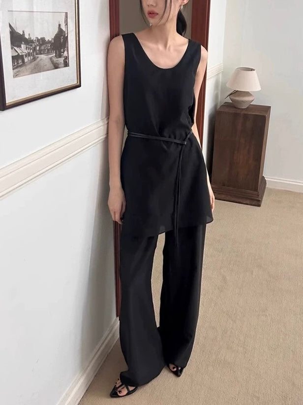 Ice Silk Vest + Casual Trousers Two-Piece Set by painevida