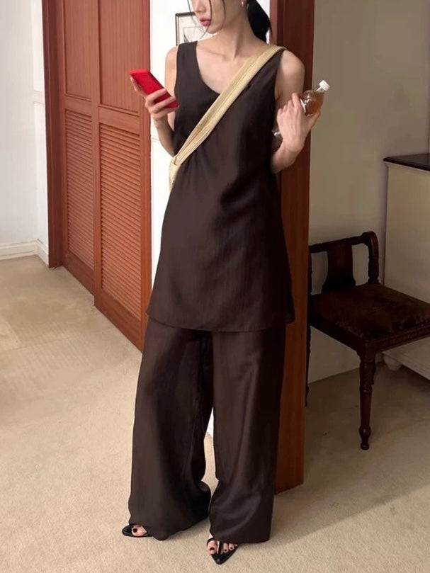 Ice Silk Vest + Casual Trousers Two-Piece Set by painevida