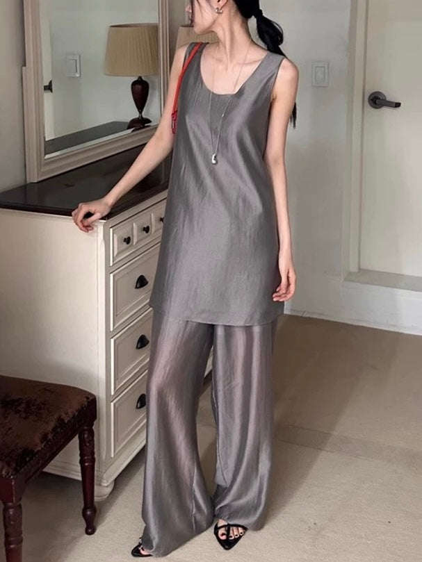 Ice Silk Vest + Casual Trousers Two-Piece Set by painevida