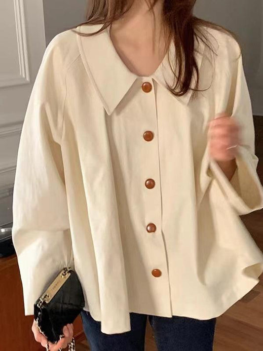 Loose Casual Solid Color All-Match Long-Sleeved Shirt