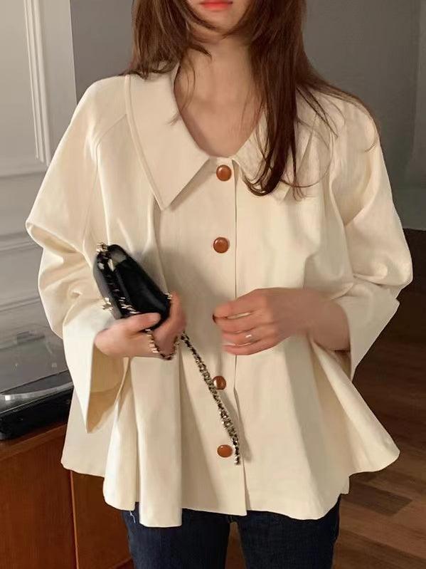Loose Casual Solid Color All-Match Long-Sleeved Shirt by painevida