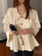 Loose Casual Solid Color All-Match Long-Sleeved Shirt by painevida