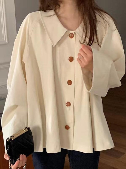 Loose Casual Solid Color All-Match Long-Sleeved Shirt - PAINEVIDA