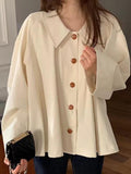 Loose Casual Solid Color All-Match Long-Sleeved Shirt - PAINEVIDA