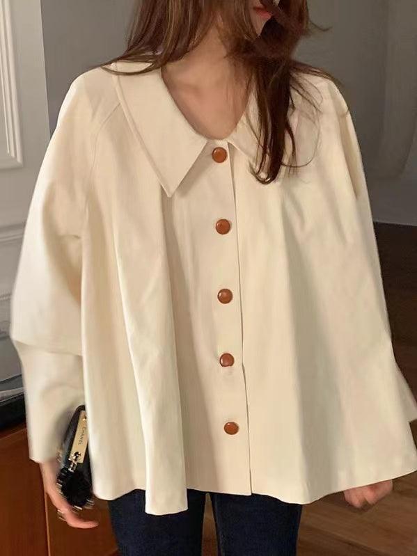 Loose Casual Solid Color All-Match Long-Sleeved Shirt by painevida