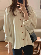 Loose Casual Solid Color All-Match Long-Sleeved Shirt by painevida