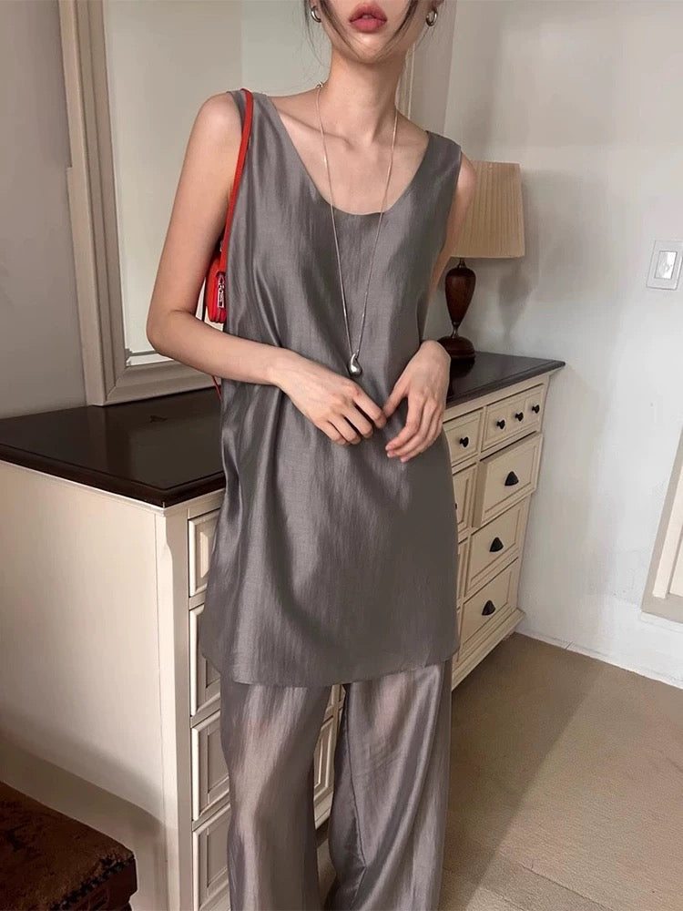Ice Silk Vest + Casual Trousers Two-Piece Set
