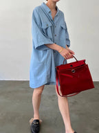 Single Breasted Short Sleeve Denim Shirt by painevida