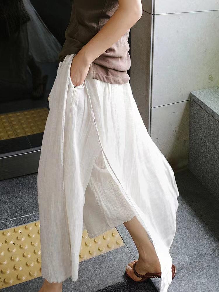 100% Linen Cotton Wide-Leg Skirt Pants - PAINEVIDA