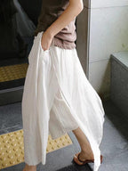 100% Linen Cotton Wide-Leg Skirt Pants - PAINEVIDA