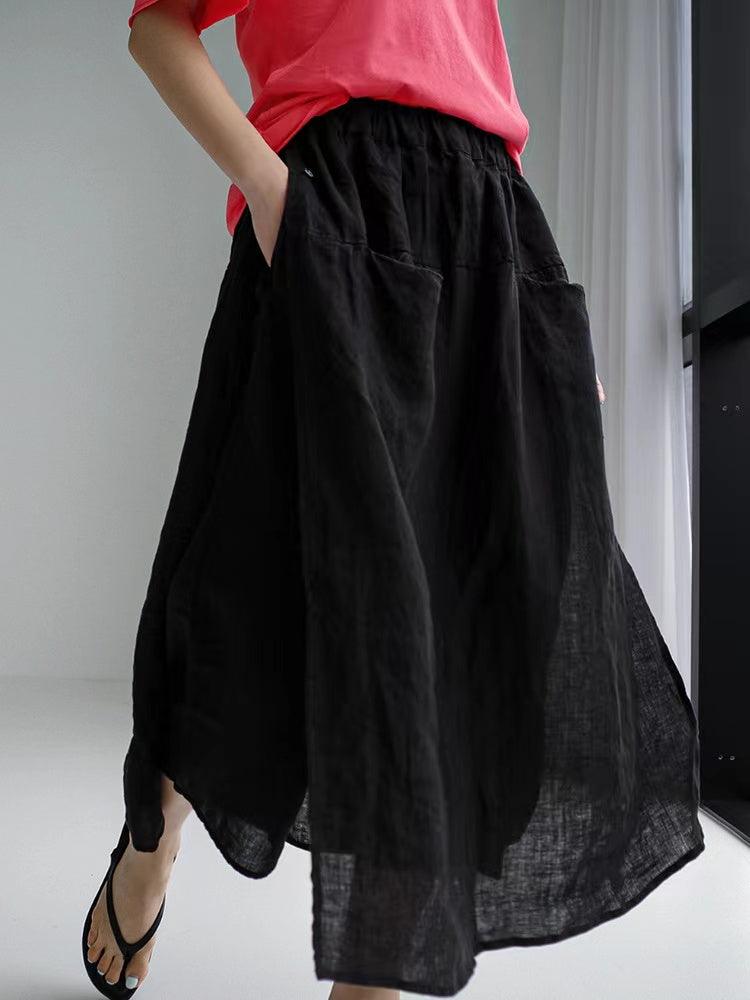 100% Linen Cotton Wide-Leg Skirt Pants - PAINEVIDA
