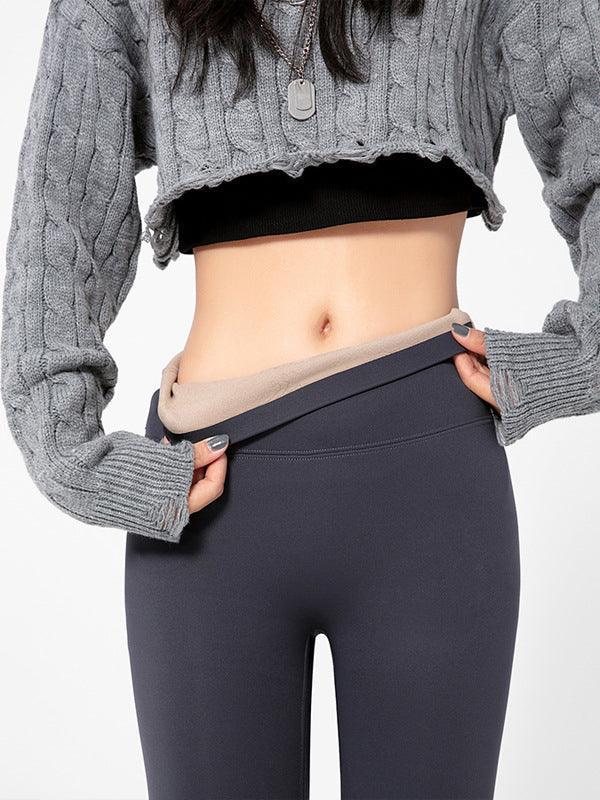 Skinny Leg Solid Color Elastic Fleece Leggings by painevida