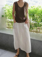 100% Linen Cotton Wide-Leg Skirt Pants - PAINEVIDA