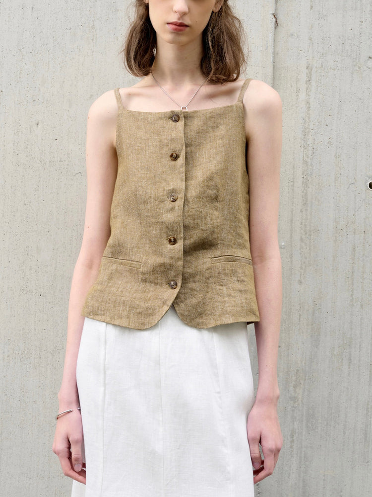 Linen Old Money Style Suspender Vest by painevida