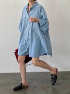 Single Breasted Short Sleeve Denim Shirt by painevida