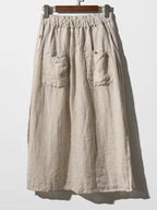 100% Linen Cotton Wide-Leg Skirt Pants - PAINEVIDA
