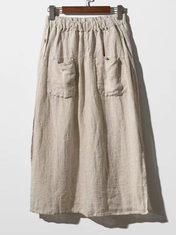 100% Linen Cotton Wide-Leg Skirt Pants - PAINEVIDA