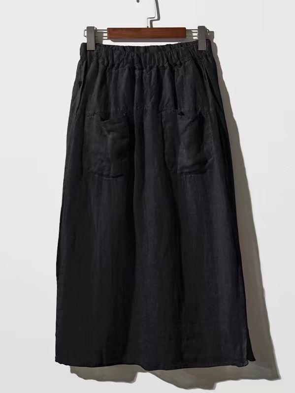 100% Linen Cotton Wide-Leg Skirt Pants - PAINEVIDA