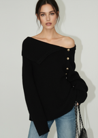 欧美女生 - 黑色露肩毛衣